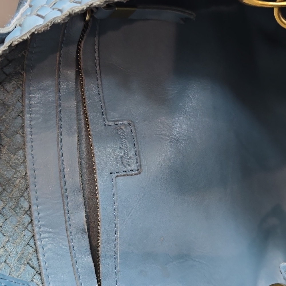 Madewell The Medium Transport Tote: Woven Leather Edition In Blue - Picture 12 of 12